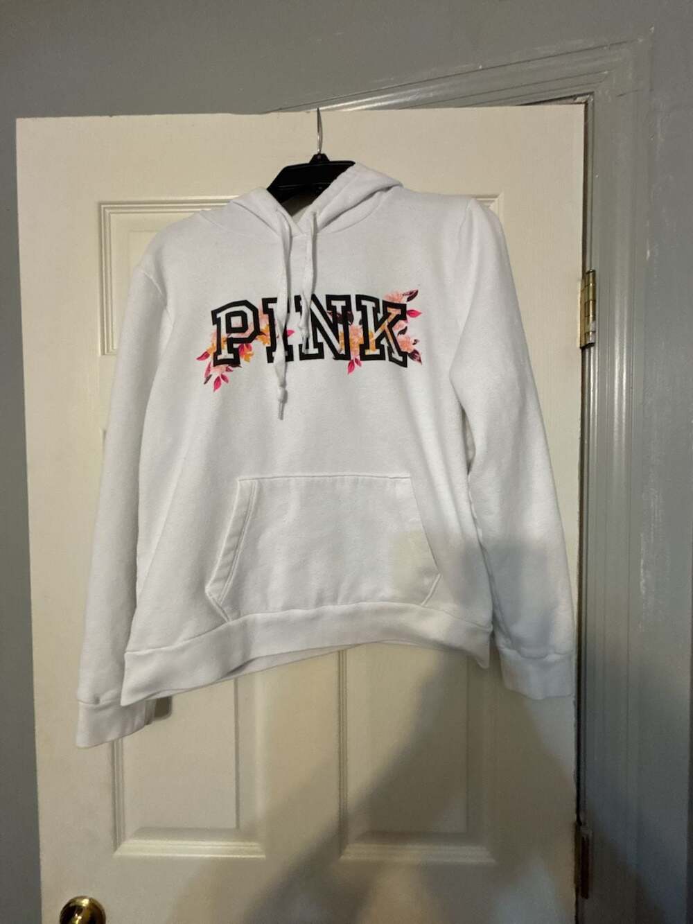 Victoria's Secret PINK White Floral Logo Perfect Pullover Hoodie